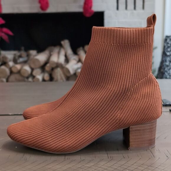Joie Revolve Neely Sock Ribbed Ankle Booties Sz 8.5 Chestnut Brown Block Heel - Picture 3 of 12